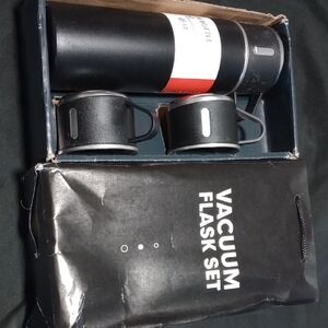 Black Vacuum Flask Set with Cups